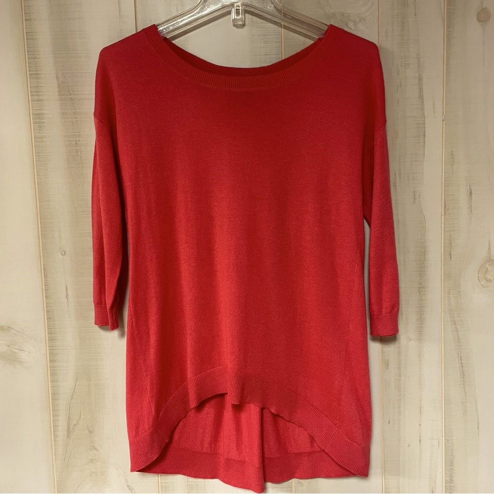 W By Worth Peach Pink 3/4 Sleeve Cashmere Blend Hi Low Zipper Back Sweater Sz P - Picture 1 of 6